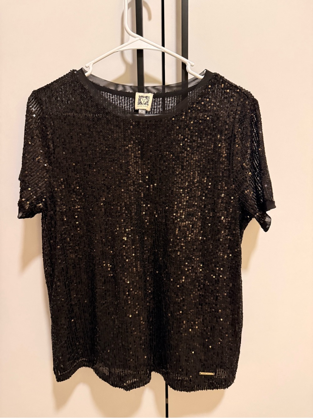 Anne Klein Black Sequin Short-Sleeve Tee